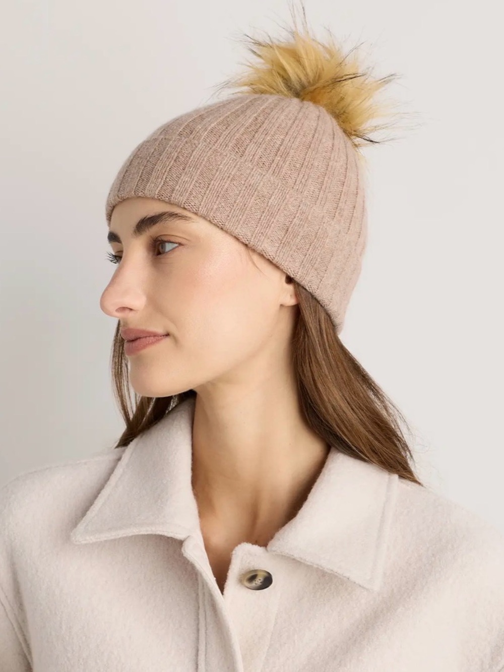 Quince Mongolian Cashmere Pom Pom Beanie Oatmeal NWT